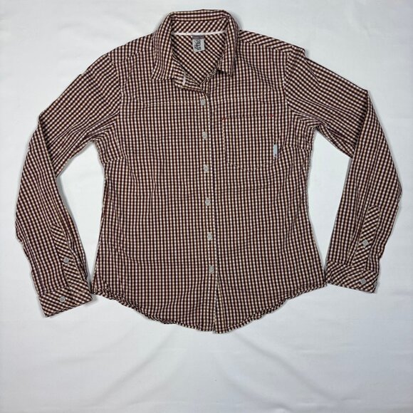 Stio Eddy Brown Plaid Check Western Button Shirt Womens Med Gorpcore Outdoor - Picture 1 of 9